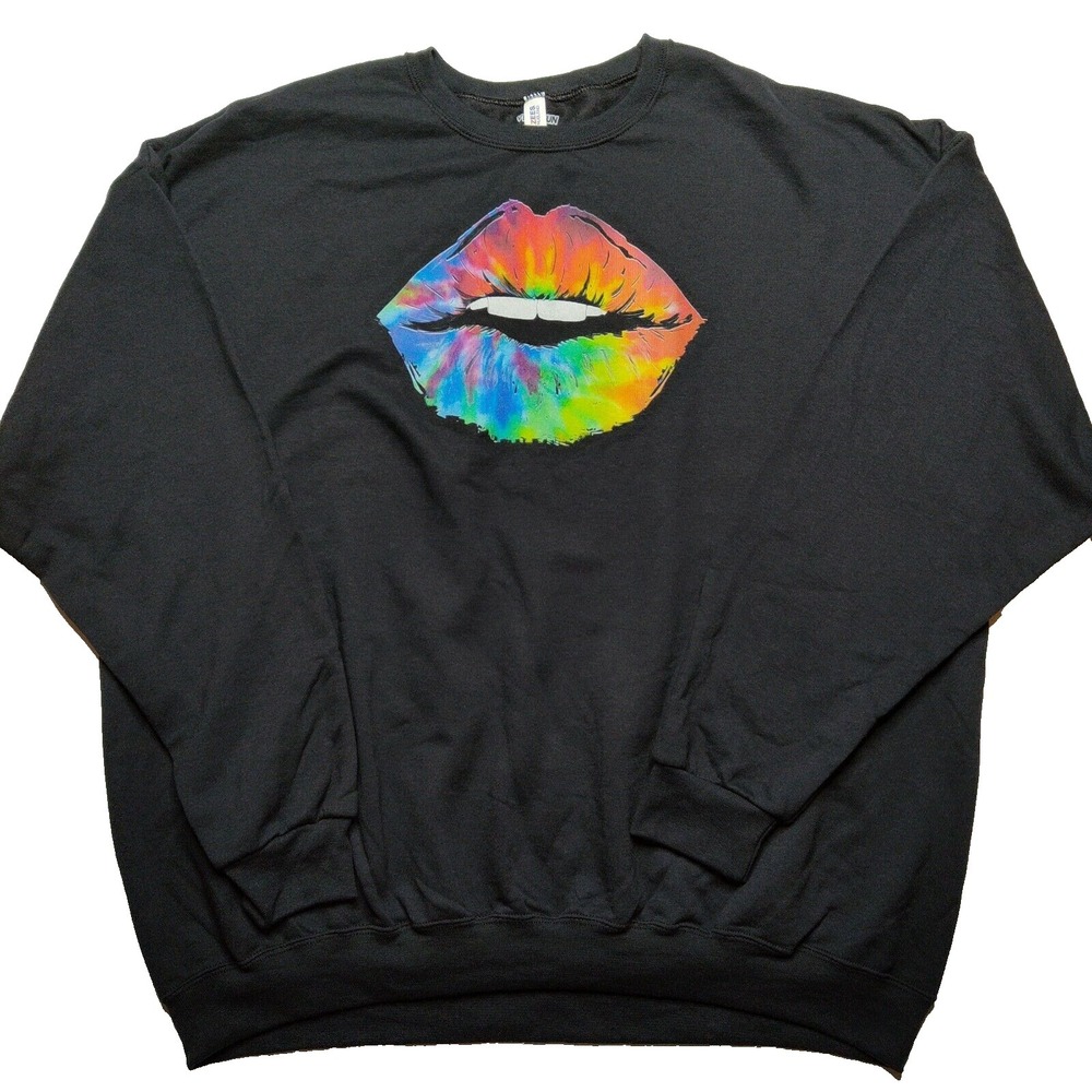 Fifth Sun Tie Dye Lips Men Size 3XL Black Pullover Sweatshirt NEW